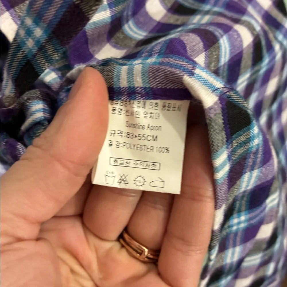 Plaid sunflower embroidered zipper pocket apron - Picture 3 of 5